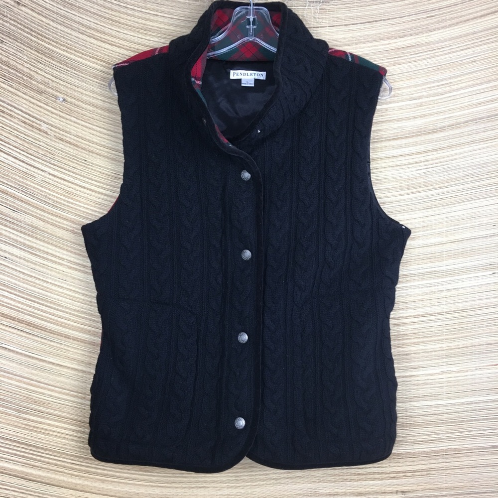 Pendleton Lambswool Cable Knit Black Front Red Gr… - image 7